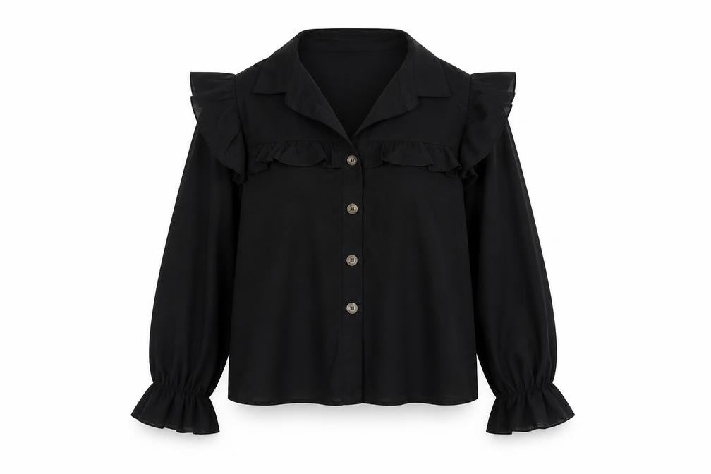 Womens UK Size M SheIn Black Basic Button-Up