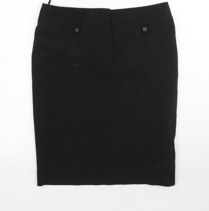 Preworn Womens Black Striped Rayon A-Line Skirt Size 12