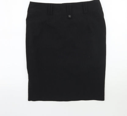 Preworn Womens Black Striped Rayon A-Line Skirt Size 12