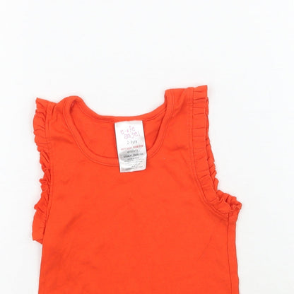 Close-up detail of Evie girls’ orange basic tank, size 2-3, years