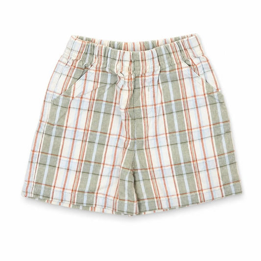 Front view of Adams boys’ green check cropped trousers, size 0-3, months