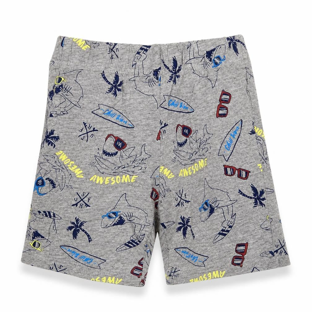Front view of Preworn boys’ grey geometric sweat shorts, size 5-6, years
