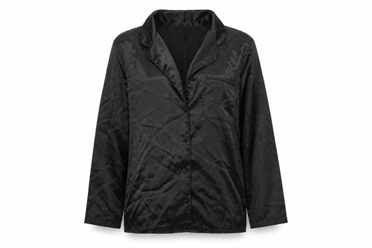 Front view of Camille women’s black basic button-up, size UK 12