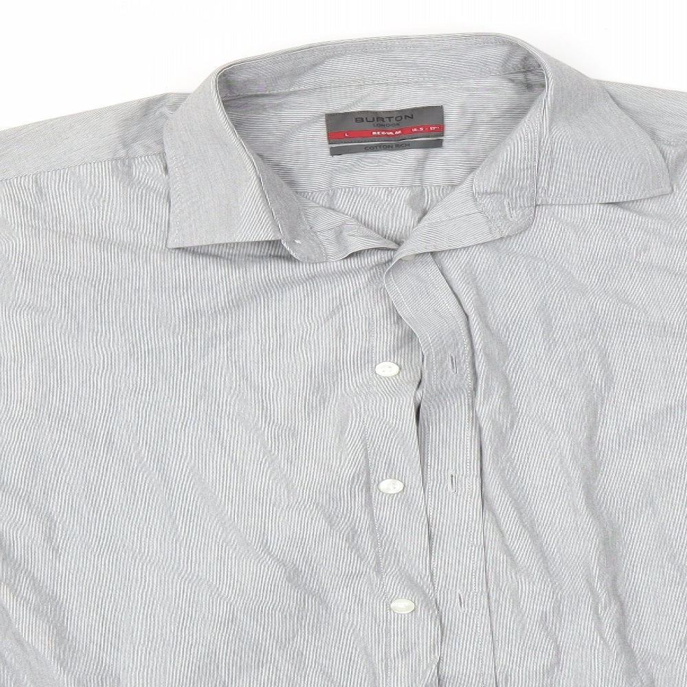 Mens UK Size L Burton Grey  Button-Up Long Sleeve Casual Shirt