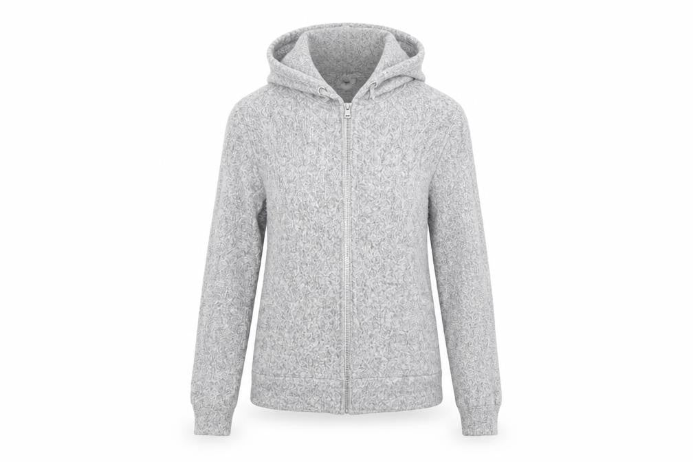 Front view of H&M women’s grey full zip hoodie, size L