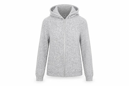 Front view of H&M women’s grey full zip hoodie, size L