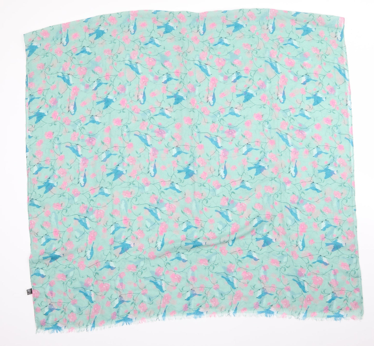 Preworn Womens Green Animal Print   Shawl/Wrap   - Blue Birds Pink Flowers
