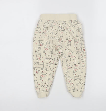 Mothercare Girls Beige Animal Print  Sweatpants Trousers Size 2-3 Years