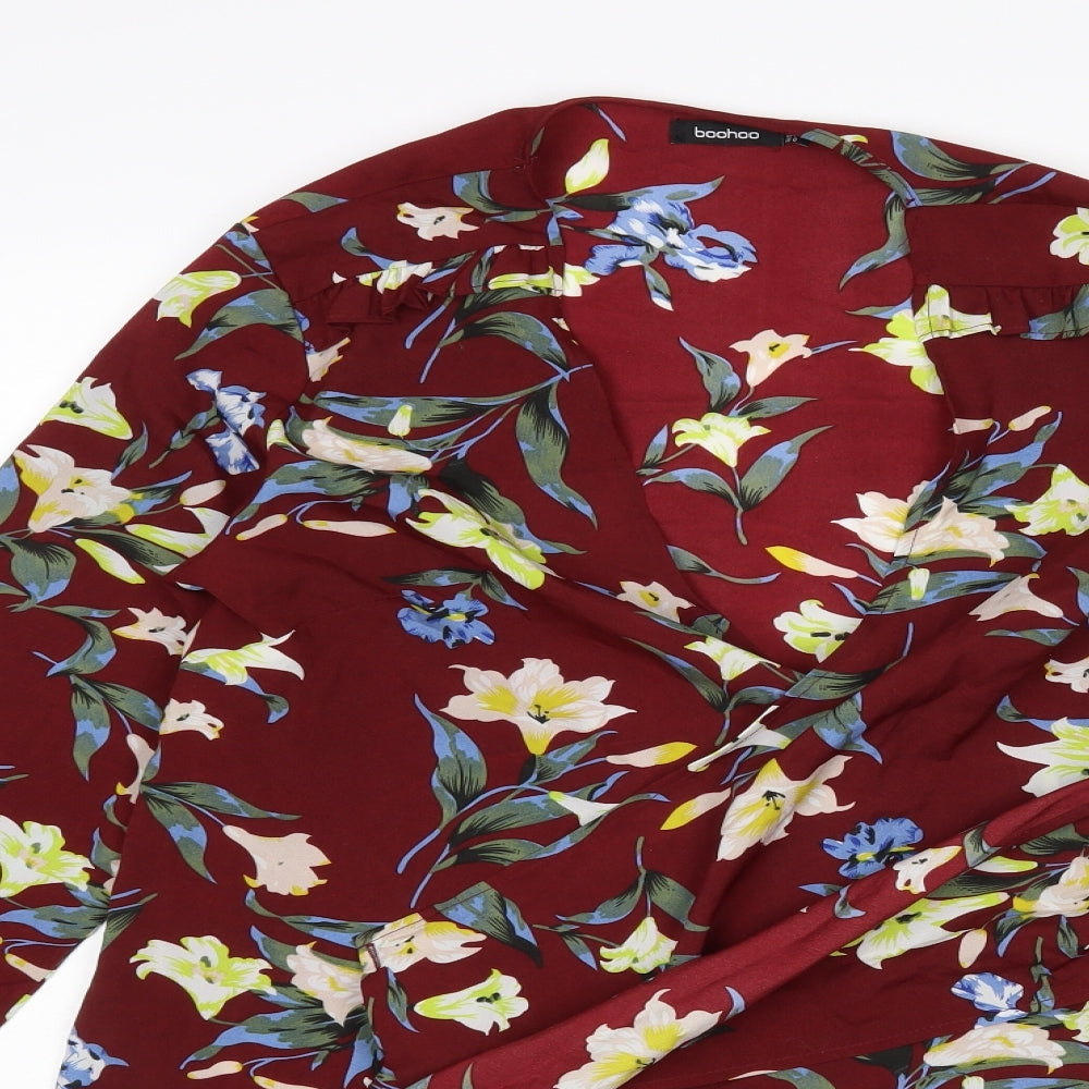 Boohoo Womens Multicoloured Floral  Wrap Blouse Size 10