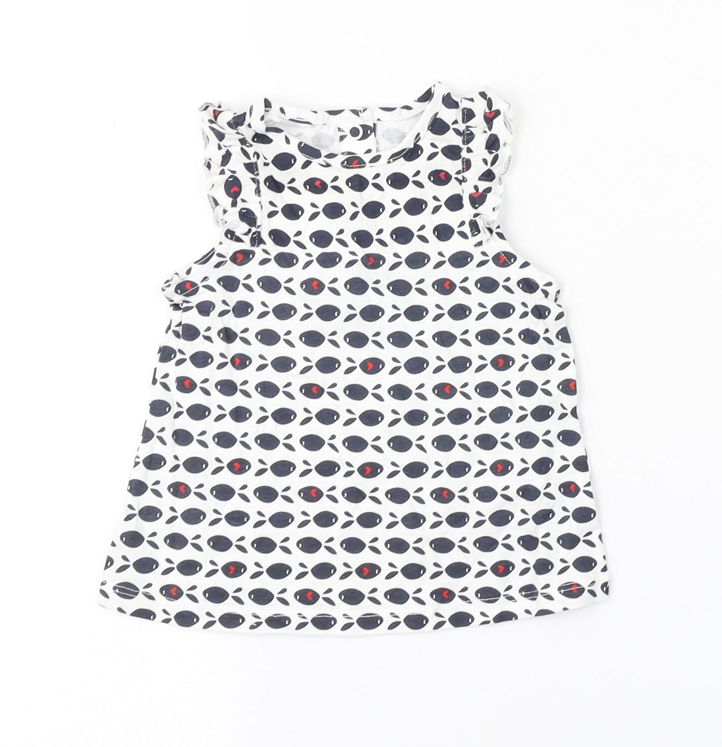 Preworn Girls White Animal Print  Basic Blouse Size 9-12 Months