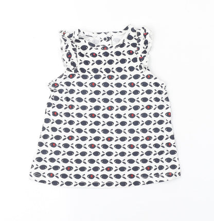 Preworn Girls White Animal Print  Basic Blouse Size 9-12 Months