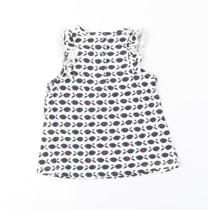 Preworn Girls White Animal Print  Basic Blouse Size 9-12 Months