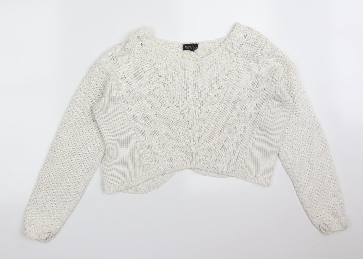 Additional front view of Topshop women’s white pullover sweatshirt, size UK 10