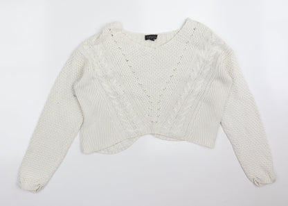 Additional front view of Topshop women’s white pullover sweatshirt, size UK 10