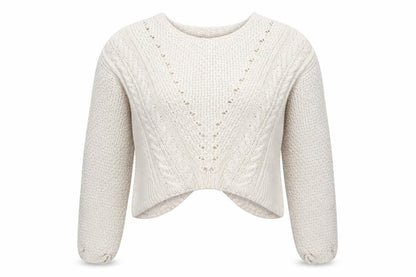 Front view of Topshop women’s white pullover sweatshirt, size UK 10
