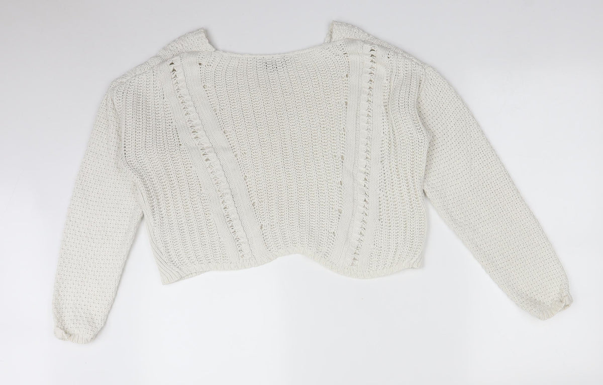 Back view of Topshop women’s white pullover sweatshirt, size UK 10