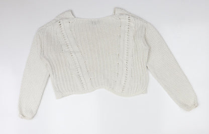 Back view of Topshop women’s white pullover sweatshirt, size UK 10