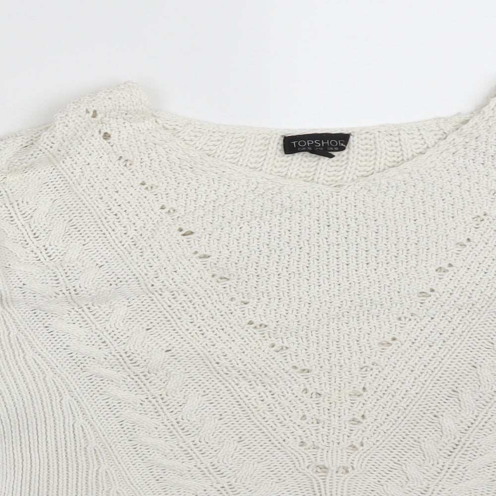 Close-up detail of Topshop women’s white pullover sweatshirt, size UK 10