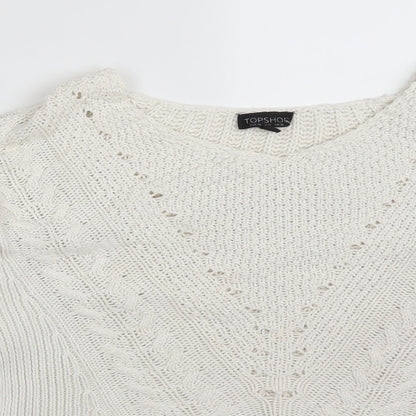 Close-up detail of Topshop women’s white pullover sweatshirt, size UK 10