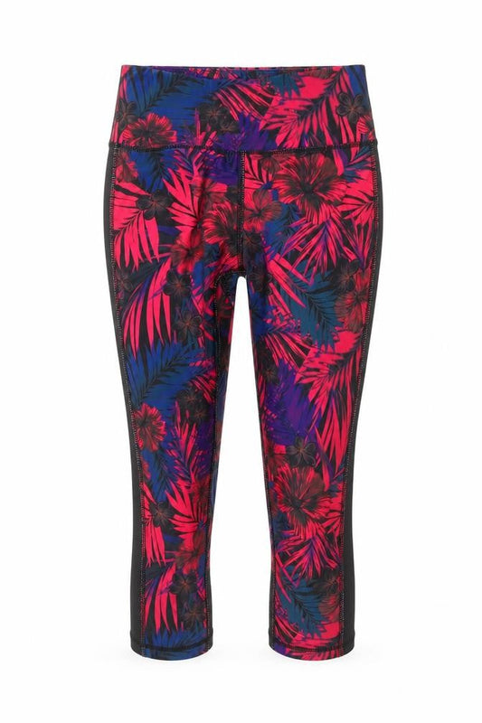 Front view of Matalan women’s black floral cropped leggings, size UK 8, 20-inch leg