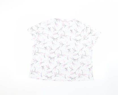Damart Womens White Floral  Basic T-Shirt Size L