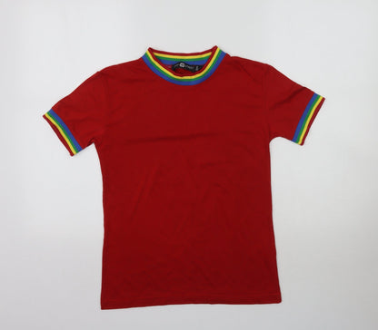 Daisy Street Womens Red   Basic T-Shirt Size 6  - Rainbow