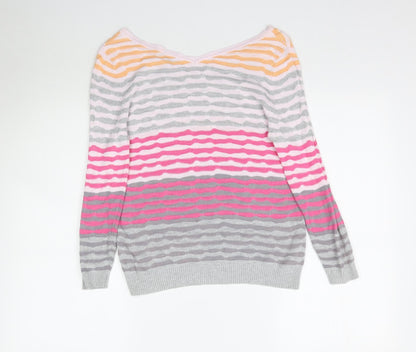 Back view of Eureca women’s multicoloured striped knit jumper, size UK 12