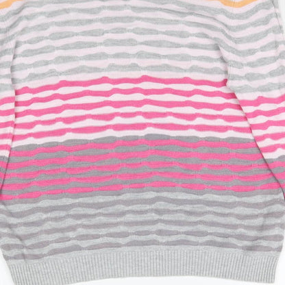 Brand and care label for Eureca women’s multicoloured striped knit jumper, size UK 12