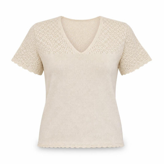 Front view of Berkertex women’s beige woven basic blouse, size UK 14