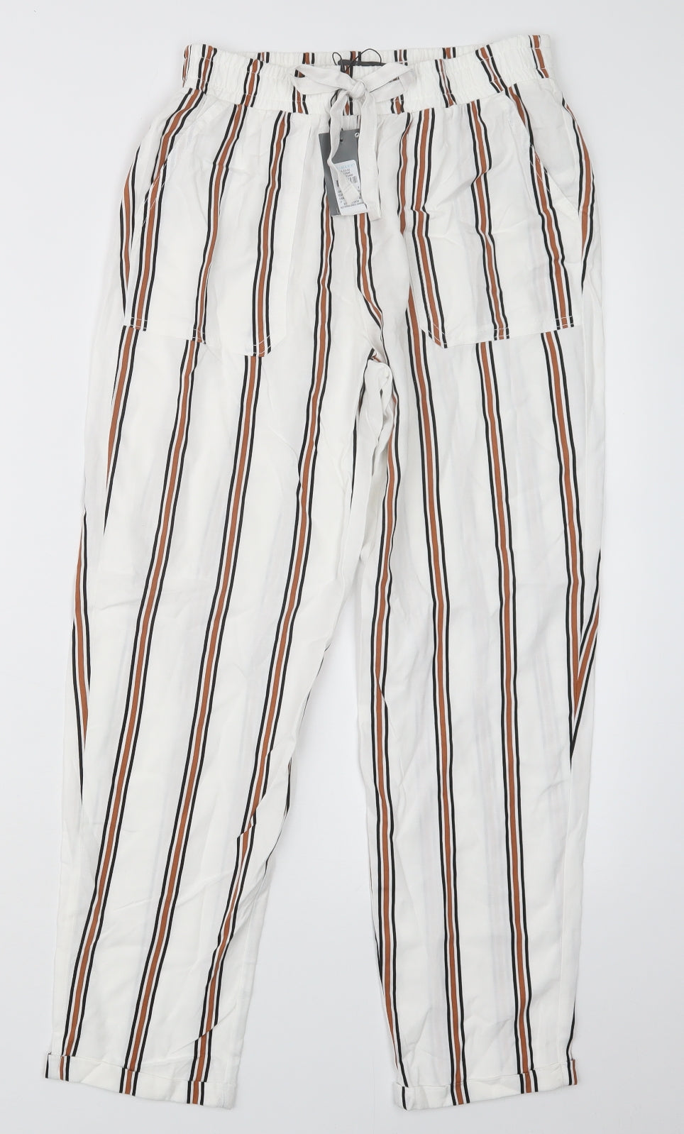 Primark Womens White Striped  Trousers  Size 8 L25.5 in