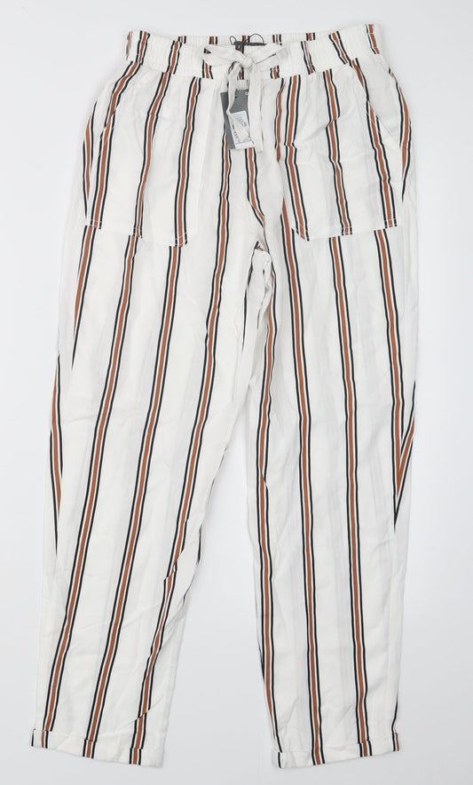 Primark Womens White Striped  Trousers  Size 8 L25.5 in
