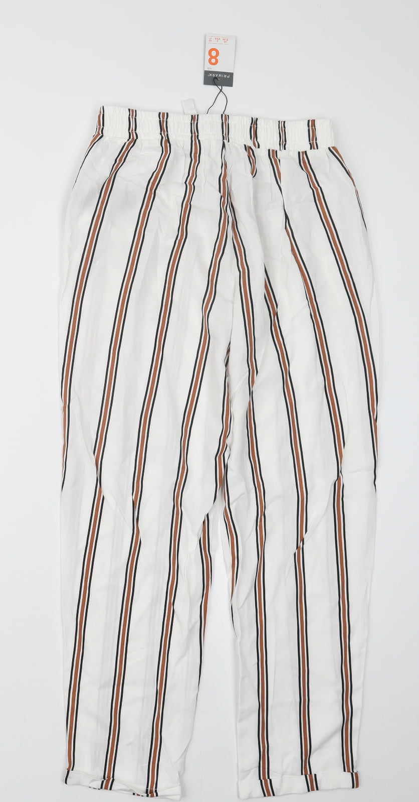 Primark Womens White Striped  Trousers  Size 8 L25.5 in
