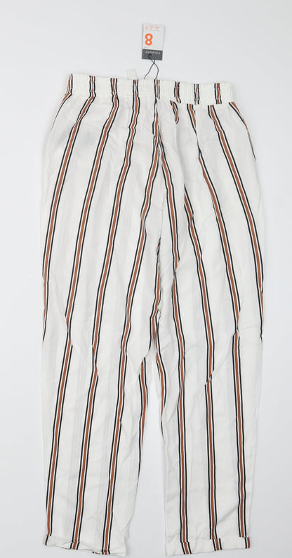 Primark Womens White Striped  Trousers  Size 8 L25.5 in