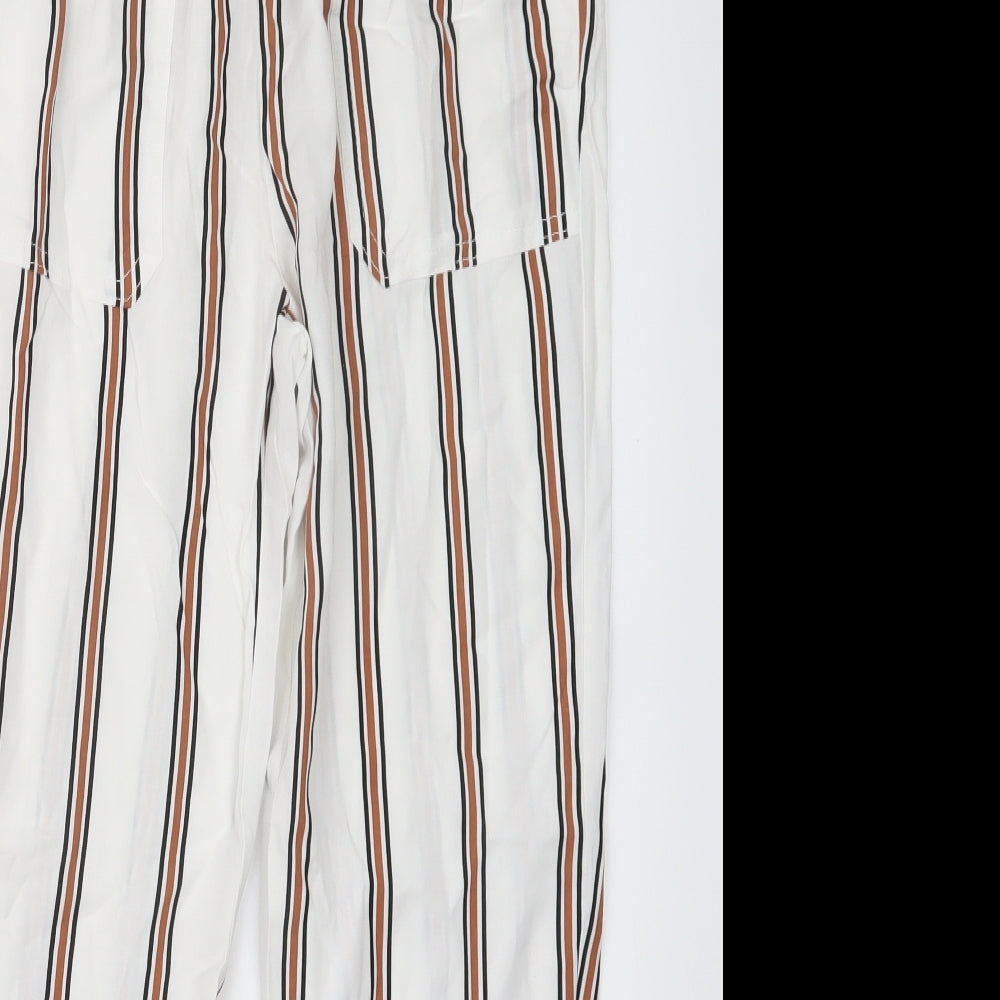 Primark Womens White Striped  Trousers  Size 8 L25.5 in