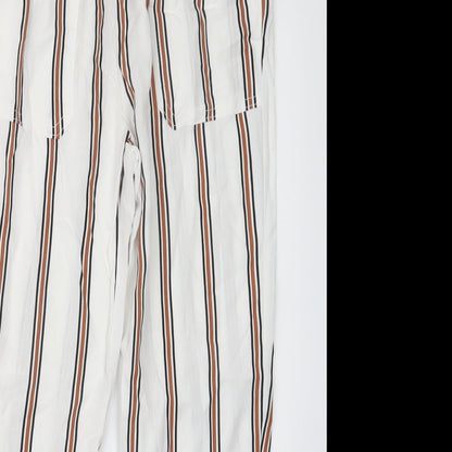 Primark Womens White Striped  Trousers  Size 8 L25.5 in