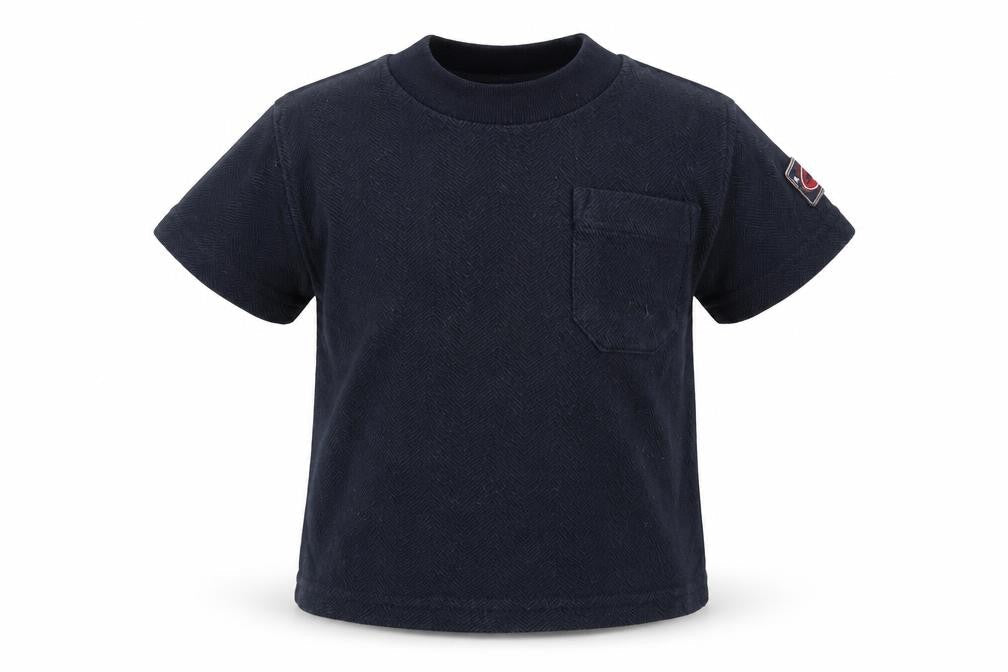 Front view of Preworn boys’ blue basic t-shirt, size 6-9, months