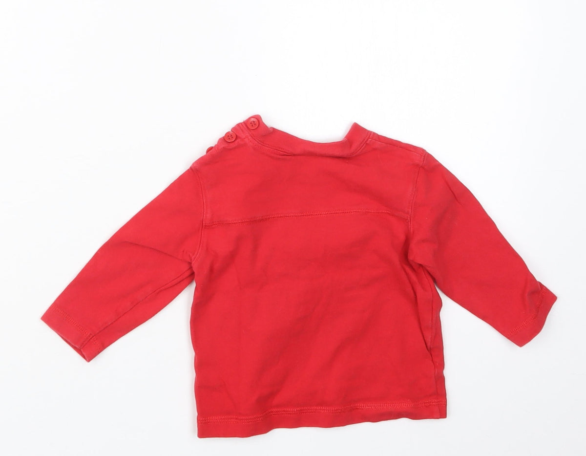 Back view of Ladybird boys’ red jumper, size 6-9, months