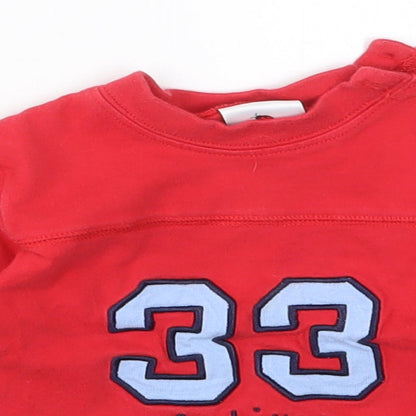 Close-up detail of Ladybird boys’ red jumper, size 6-9, months