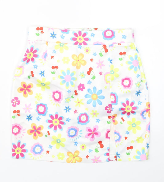 SheIn Womens White Floral  Straight & Pencil Skirt Size S