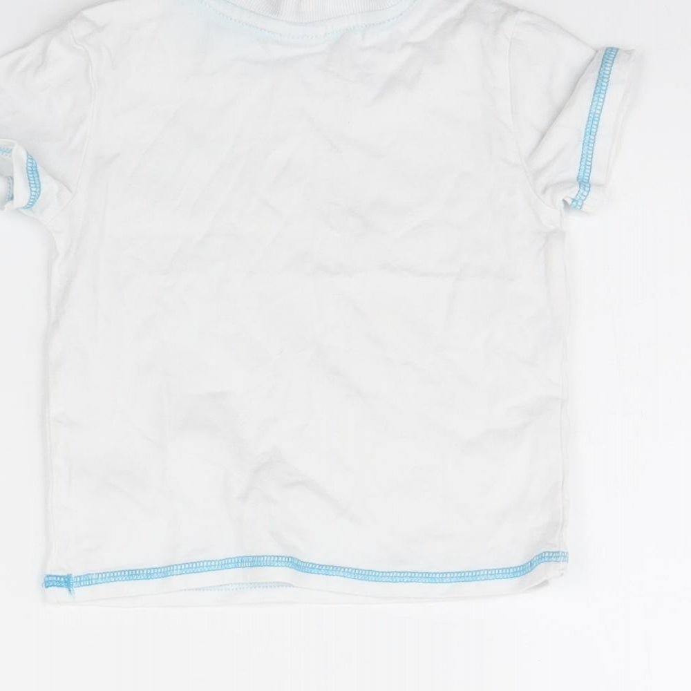 Brand and care label for Disney Baby White Basic T-Shirt, size 12, Months