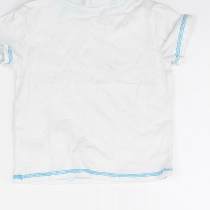 Brand and care label for Disney Baby White Basic T-Shirt, size 12, Months