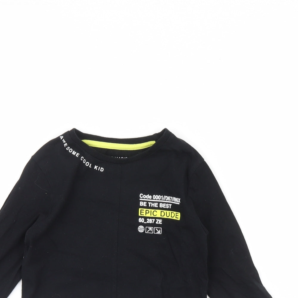 Close-up detail of Primark boys’ black basic t-shirt, size 4, years