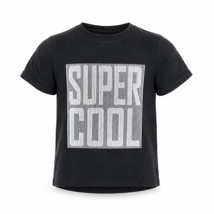 Front view of Nutmeg boys’ black basic t-shirt, size 5, years