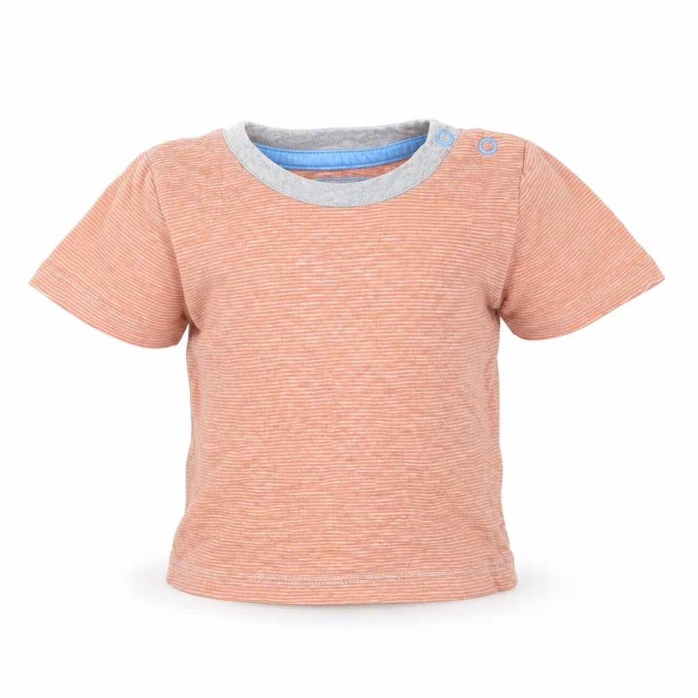 Front view of Tu Baby Orange Striped Basic T-Shirt, size 3-6, Months