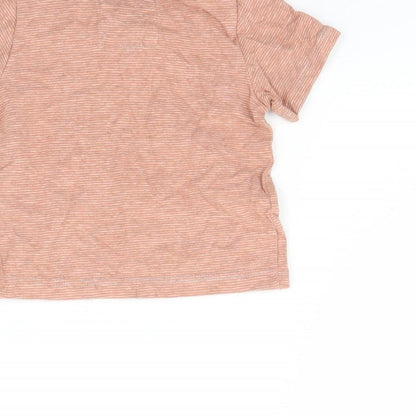 Brand and care label for Tu Baby Orange Striped Basic T-Shirt, size 3-6, Months