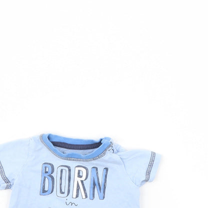 Close-up detail of Tu girls’ blue basic t-shirt, size 0-3, months - tiny baby