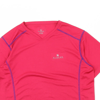 Close-up detail of Higear women’s pink basic t-shirt, size UK 10