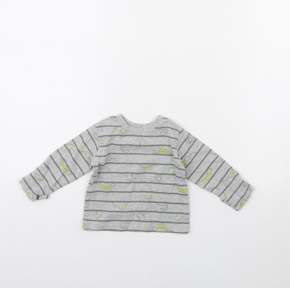 Additional front view of George Baby Grey Striped Basic T-Shirt, size 0-3, Months