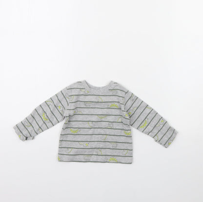 Additional front view of George Baby Grey Striped Basic T-Shirt, size 0-3, Months