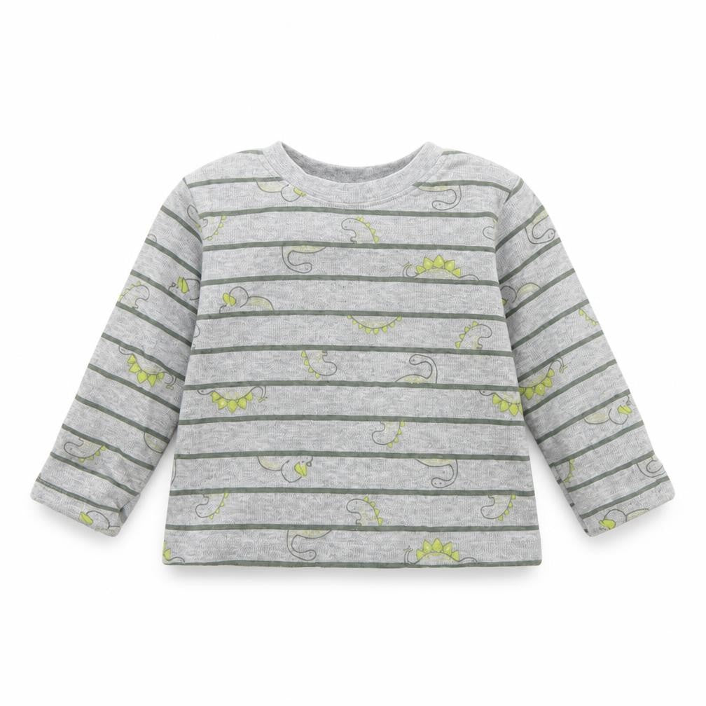 Front view of George Baby Grey Striped Basic T-Shirt, size 0-3, Months